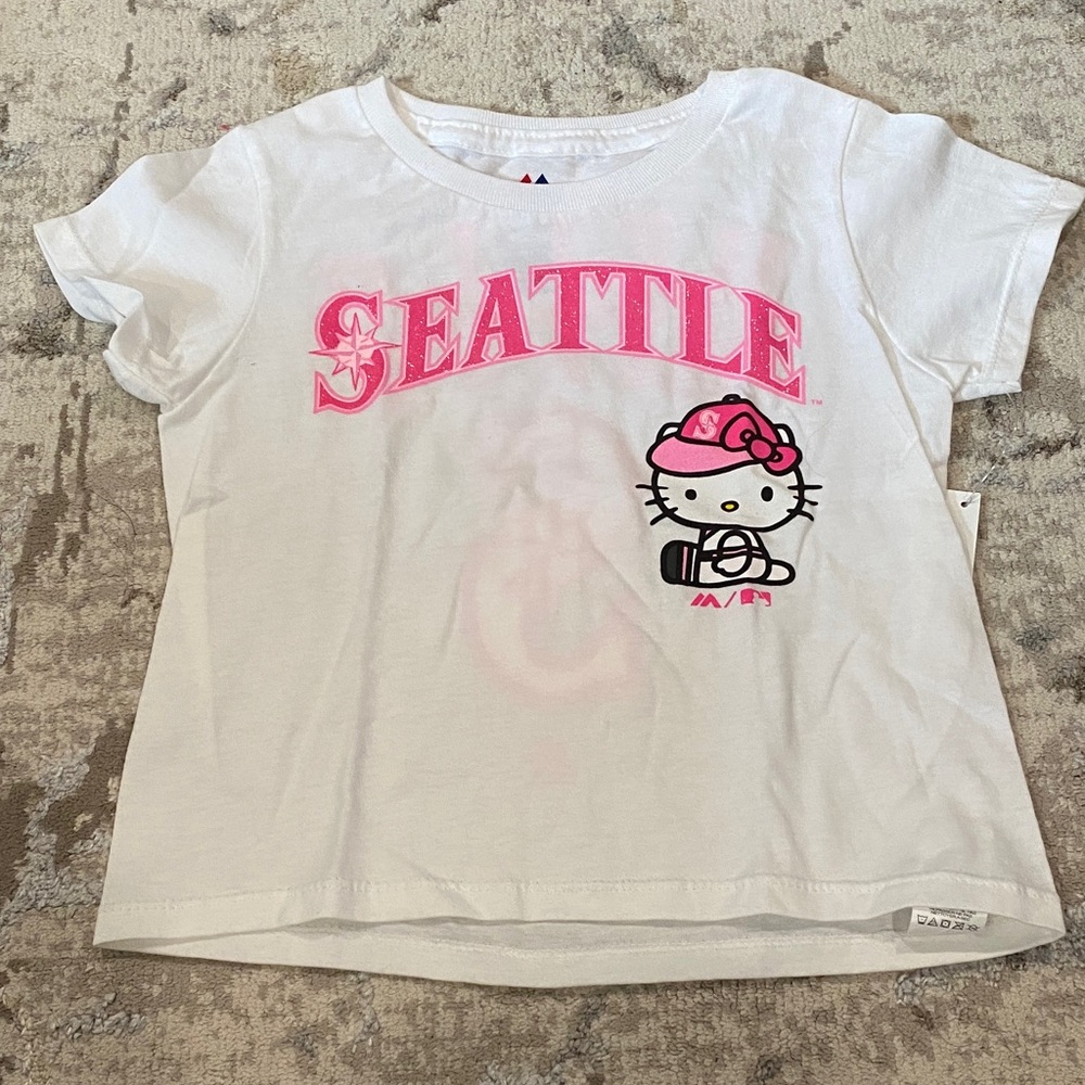 Hello Kitty Seattle Mariners Kids Tee - White and Pink